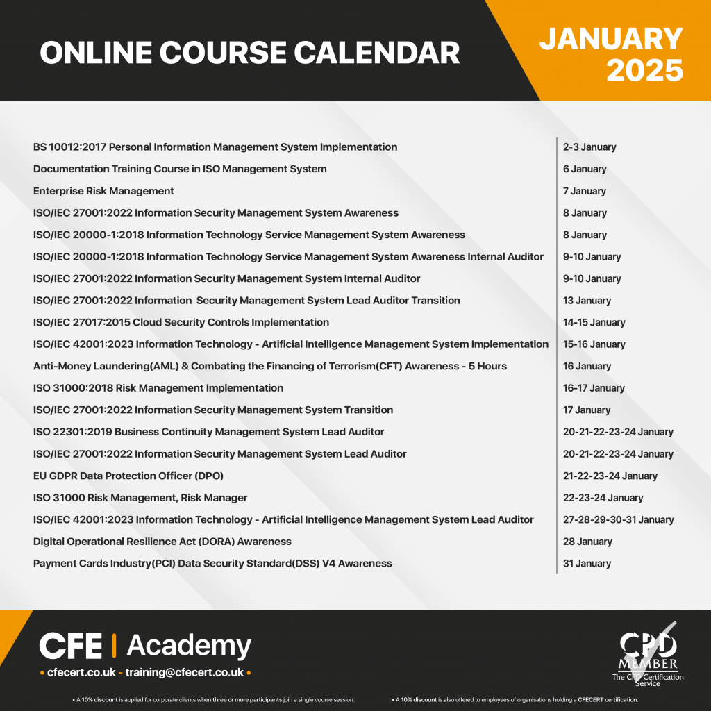 January Training Calendar